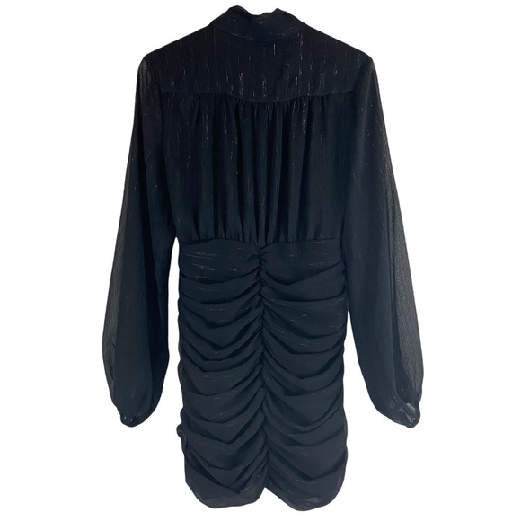 NWOT House of Harlow 1960 Black Ruched Button Up Sheer Mini Dress - Picture 3 of 5